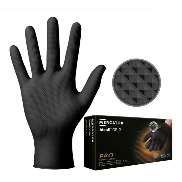 Mercator Ideall Grip Nitrile Gloves Black Large