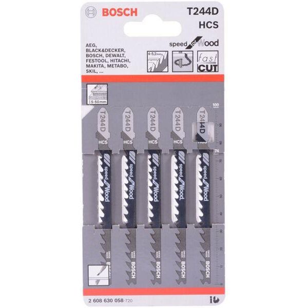 Bosch 5 Pack T244D Wood Jig Saw Blades 2608630058
